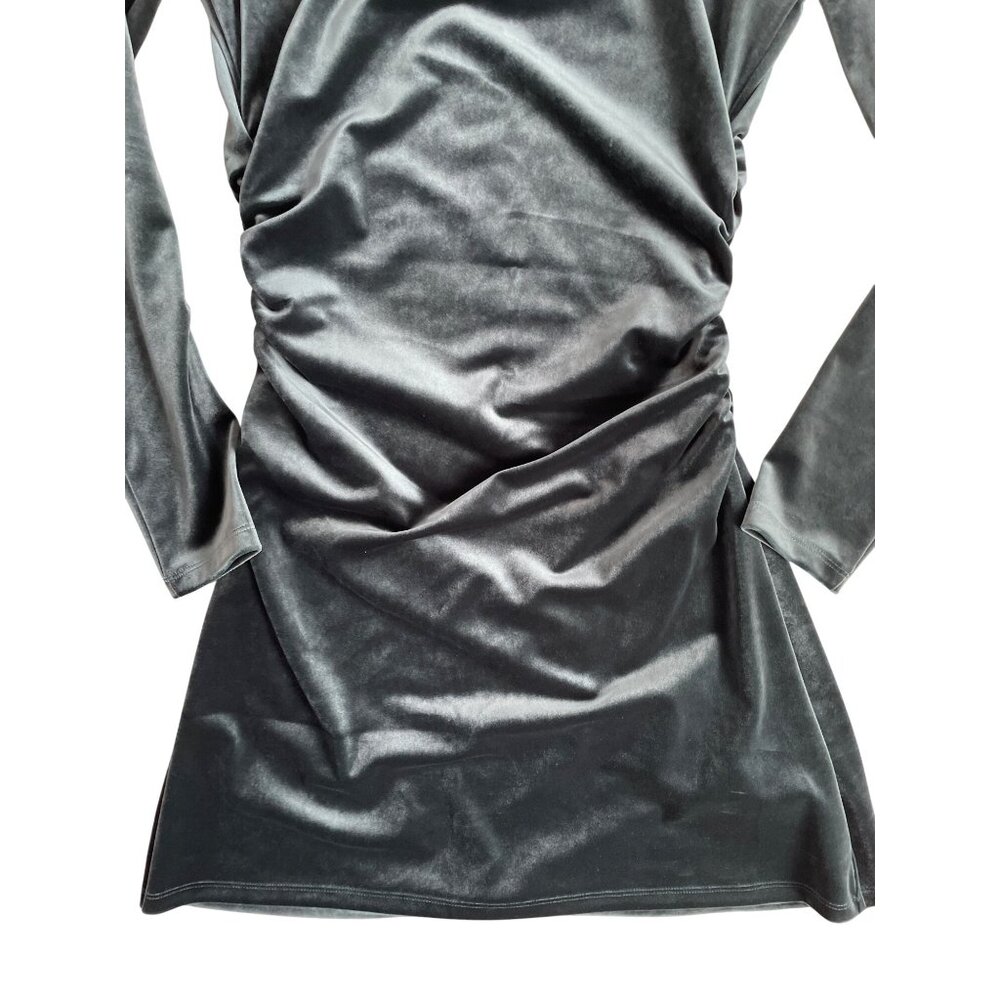 Abercrombie & Fitch Women's Small Green Velour Mock Neck Ruched Mini Dress - Picture 2 of 5